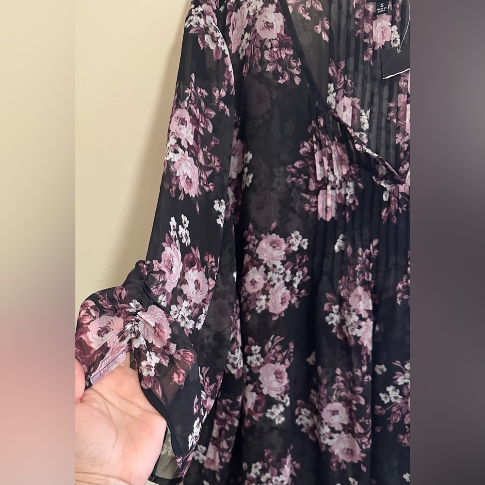 Torrid Chiffon Pintuck Blouse Size 5X Black Multi Sheer - Picture 6 of 11